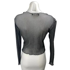 Brandy Melville Womens Black Metallic Mesh Sheer Long Sleeve Crop Cover Up Top S thumbnail 2