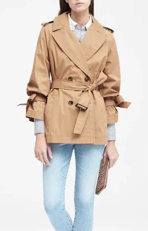Banana Republic Water-Resistant Tie-Sleeve Trench Coat Jacket Camel Tan Belted thumbnail 1