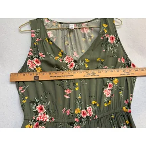 Old Navy Olive Green Floral Sleeveless V-Neck Elastic Waist A-Line Dress Large thumbnail 6