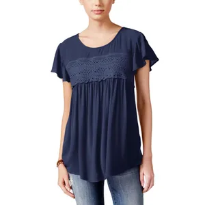 Eyeshadow Juniors Flutter-Sleeve High-Low Blouse Top Navy Blue M thumbnail 7