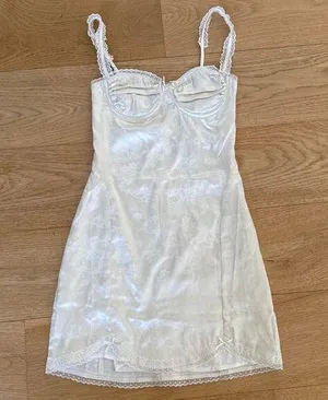 Cotton Candy LA - Satin Jacquard Bustier Mini Dress in Ivory Off White thumbnail 1