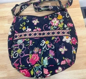 Vera Bradley Quilted Floral Butterfly Crossbody Bag Navy‎ Blue Adjustable Strap thumbnail 1