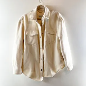 Abercrombie Snap Up Long Sleeve Shacket Cream Large thumbnail 2