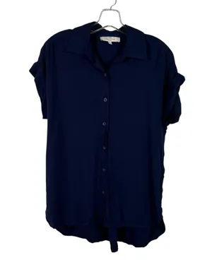 Casa Cabana Navy Blue Rayon Button Down Collared Pleated Back Shirt XS Cruise thumbnail 1