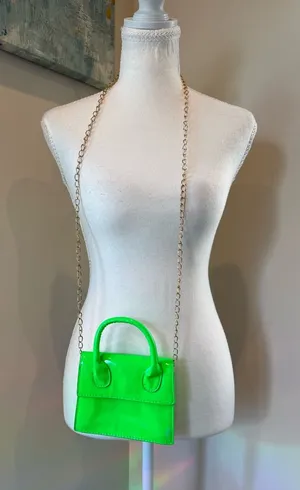Neon Green Mini Crossbody Bag with Gold Chain thumbnail 1