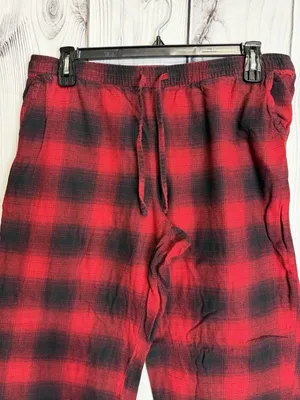 Gap Body Pajama Pants Sz L (36x28) Red Black Drawstring Lightweight Plaid thumbnail 1