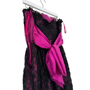 Betsey Johnson Strapless Lace Dress Pink Black Party Cocktail Size 8 thumbnail 5