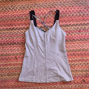 LULULEMON GREY STRAPPY BACK ATHLETIC TANK HIP LENGTH thumbnail 3