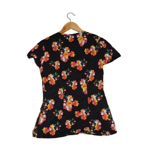 Dickies Scrub Top Women Small Black Floral V-Neck Short Sleeve Front‎ Pockets thumbnail 3
