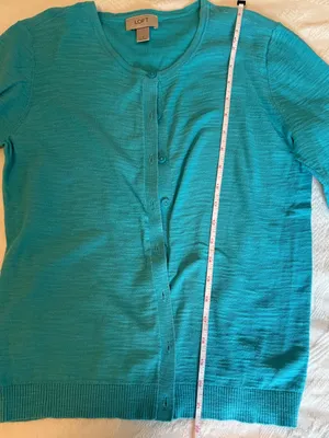 LOFT Teal Crewneck Button Cardigan thumbnail 3