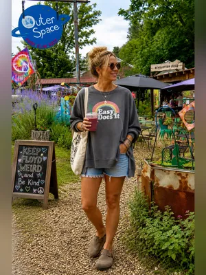 Wildfox Easy Does It Rainbow Sommers Sweatshirt Charcoal‎ Gray XXL Oversized thumbnail 2