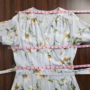 Prómesa Floral Wrap Dress Light Blue Cotton Spandex Size M thumbnail 7