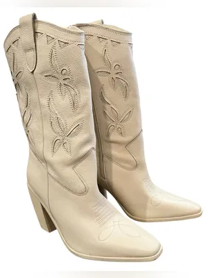 Vince Camuto Alisah Western Cowboy Boots Ivory Cream Leather Size 8.5M 39.5 NEW thumbnail 2