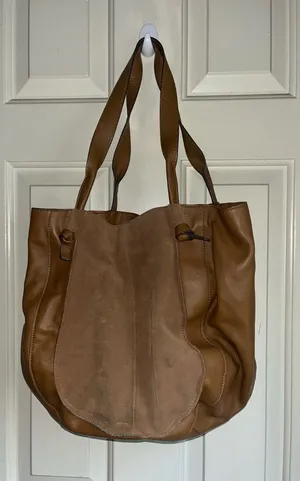 Lucky Brand Cognac Brown Leather & Suede Mixed Media Tote Bag thumbnail 1