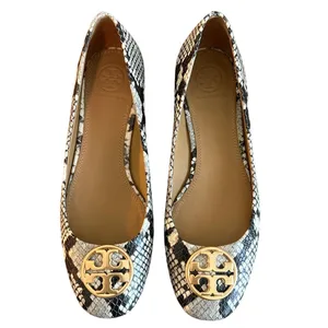Tory Burch Chelsea Snake Embossed Ballet Flats Gold Logo Block Heel Size 7.5 thumbnail 2
