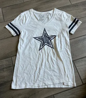 NFL cowboys White V-Neck Tee with Navy Star and Sleeve Stripes thumbnail 1