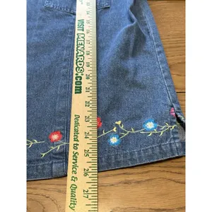 Denim & Co Women Medium Short Sleeve Zip Embroidered‎ Floral Grannycore Boho thumbnail 4