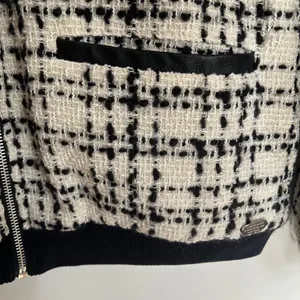 Abercrombie & Fitch Women Tweed‎ Bomber Jacket Wool Blend Black Cream Large L thumbnail 3