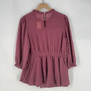 Monteau Purple Sheer Swiss Dot Ruffle Neck 3/4 Sleeve Peplum Blouse NWT‎ XL thumbnail 8