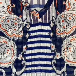 Cabi Paisley Blouse Sleeveless Ruffle Trim Sheer Top Blue Orange Size‎ M thumbnail 5