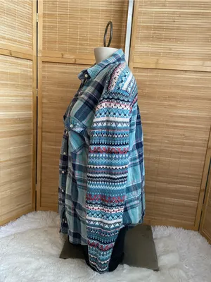 Tokyo Darling Top Woman’s Multicolor Western Tartan Flannel Boho Button Up small thumbnail 2