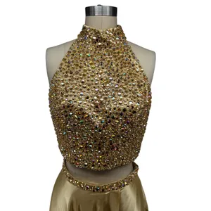 NWT Sherri Hill Gold Two Piece Halter High Slit Gown Dress Size‎ 8 Prom Formal thumbnail 4