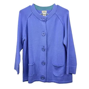 L.L.Bean Periwinkle Blue Button Front Retro Cotton Cardigan Sweater Pockets XL thumbnail 2