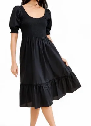 Hill House The Nap Louisa Black Puff Sleeve Smocked Waist Tiered Midi Dress‎ thumbnail 1