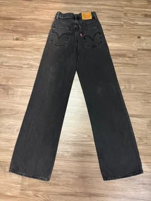 Levi’s Premium Ribcage Wide Leg Jeans W23 L32 Black Big E Zip Fly $110 thumbnail 5