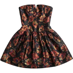 David Meister Vintage Floral Brocade‎ Strapless Mini Dress Black Multi Size 8 thumbnail 2