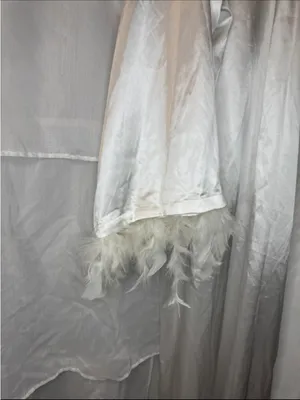 Night Satin Feather Trim Robe White Size 14 thumbnail 5