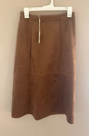 Max Studio Brown Suede A-Line Midi Skirt thumbnail 1