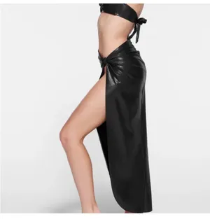NWT black SKIMS Liquid Shine Swim Sarong Skirt XS onyx thumbnail 3
