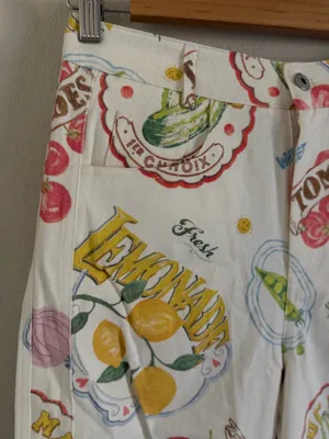 COTTON MID RISE FRUIT CAT GRAPHIC BARREL-LEG TROUSERS small thumbnail 3