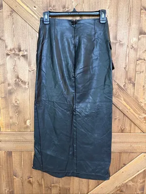 Nicholas Black Faux Leather Cargo Midi Skirt Size US 0 Side Slit (9268) thumbnail 4