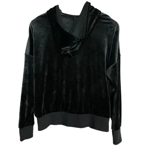 Felina Velour Zip-Up Hoodie Sweatshirt Jacket Black Pockets Women Size Medium thumbnail 2