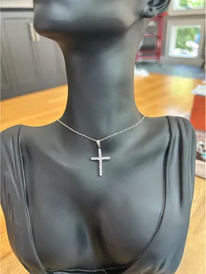 Silver Cross Pendant with Clear Stones thumbnail 1