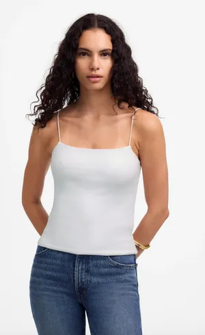 Madewell Squareneck Tank Top Spaghetti Straps Slim Stretch White Large NWT thumbnail 1