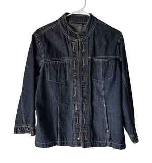 New‎ Direction Jacket Y2k Large Blue Denim Lace Up Grommet Moto Western Boho thumbnail 1