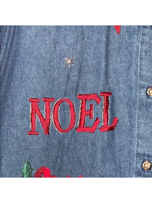 Vintage Jean Shirt Denim Shirt Holiday Embroidery Christmas Cottagecore 90s thumbnail 4