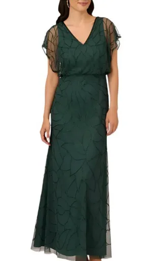 Adrianna Papell Forest Green Formal Sequin GownSize 14w thumbnail 5