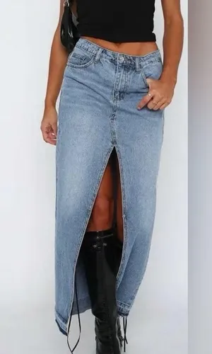 White Fox Boutique Take My Picture Denim Maxi Skirt – Blue Wash. size XS. NWT thumbnail 1