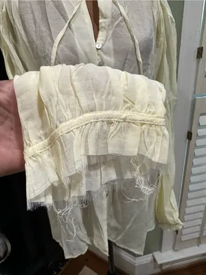 Seraphina Light‑Yellow Boho Blouse with Seashell Buttons Size Large Yellow thumbnail 4