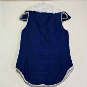 Red Camel Vest Womens Small Blue Faux Fur Trimmed Sleeveless Padded‎ Button thumbnail 3