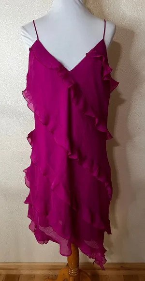 Abercrombie & Fitch Magenta Pink Ruffle Asymmetric Mini dress XLT Tall thumbnail 1