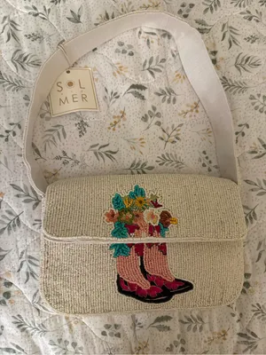 Viral Fall Cream BeadedBag with Floral Cowgirl Boots thumbnail 1