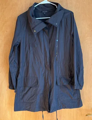 Eileen Fisher Charcoal Gray Lightweight Drawstring Hooded Anorak Jacket XS‎ thumbnail 1