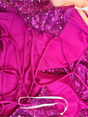 Lulus Magenta Sequin Lace-Up Maxi Dress Size M NWT thumbnail 12