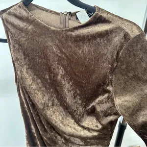 Wantmylook Brown Velvet One-Shoulder Dress thumbnail 3