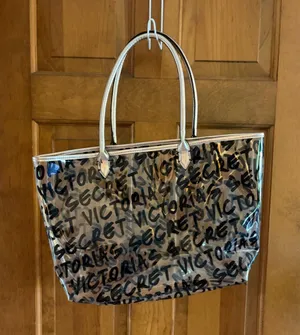Victoria's Secret Clear Script Tote Bag in Black and Silver thumbnail 1